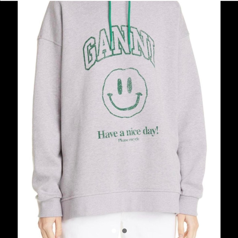 Ganni Women's Software Isoli Organic Cotton Graphic Hoodie (Grey)